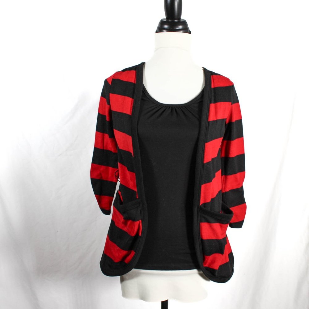 Y2K Gilmore Girls Aesthetic Black Red Striped Cardigan Cami Attached Undershirt